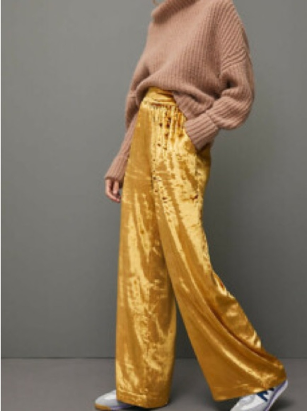 Maeve by Anthropologie Anastacia Gold Crushed Velvet Wide-Leg Pants - Small